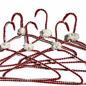 Handmade 6 Pieces Fabric Wrapped Wire Hangers Red White Flower